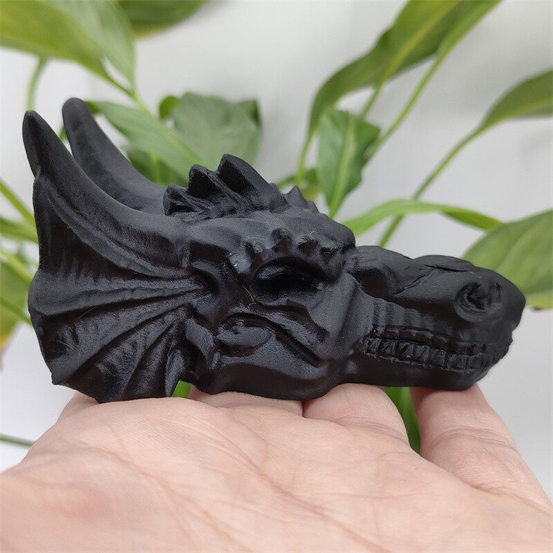 4" Natural Hand Carved Obsidian Dragon,Quartz Crystal Skull Healing 1pc