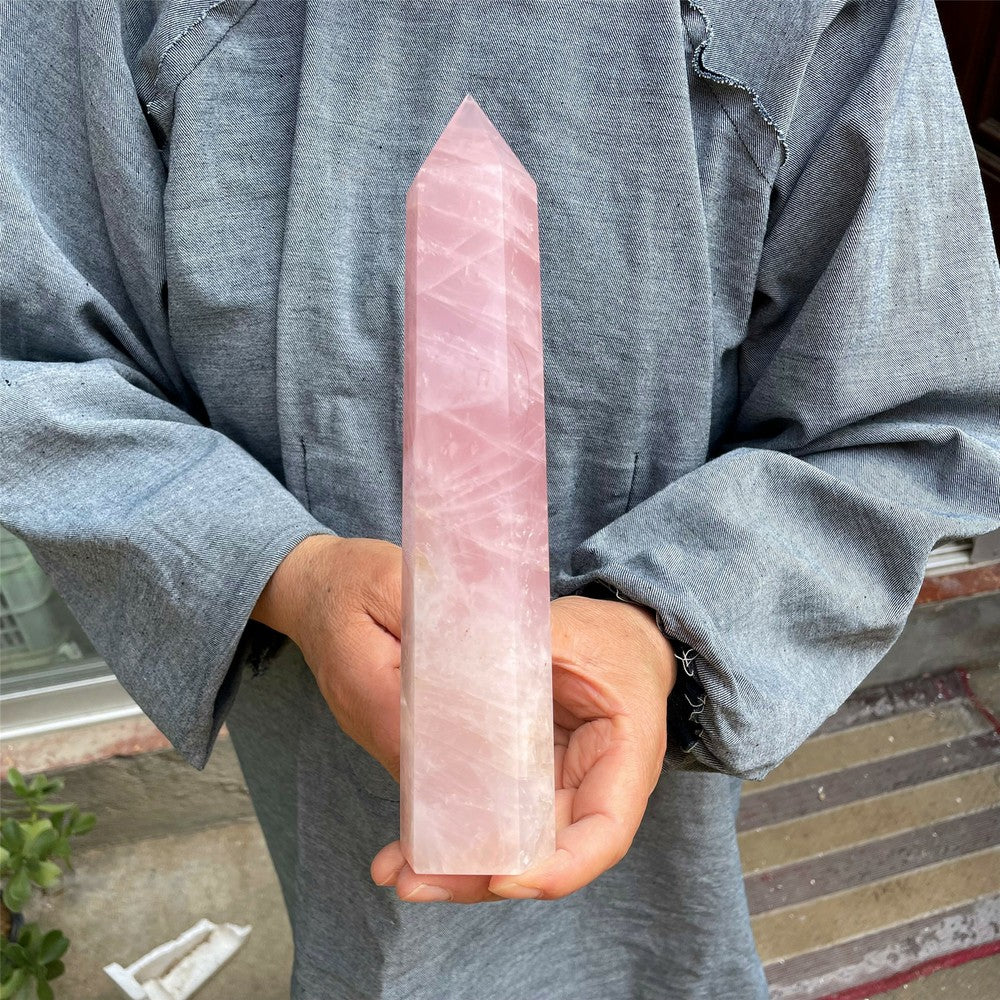 1.5LB+ Natural Pink Rose quartz obelisk crystal wand point healing