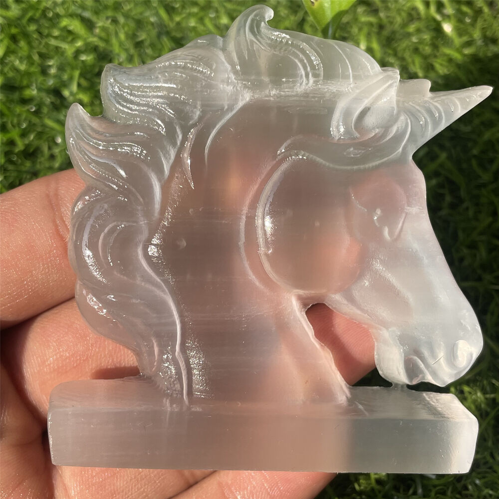 2.8" Natural Selenite stone unicorn Carved Quartz Crystal Decorate 1pc
