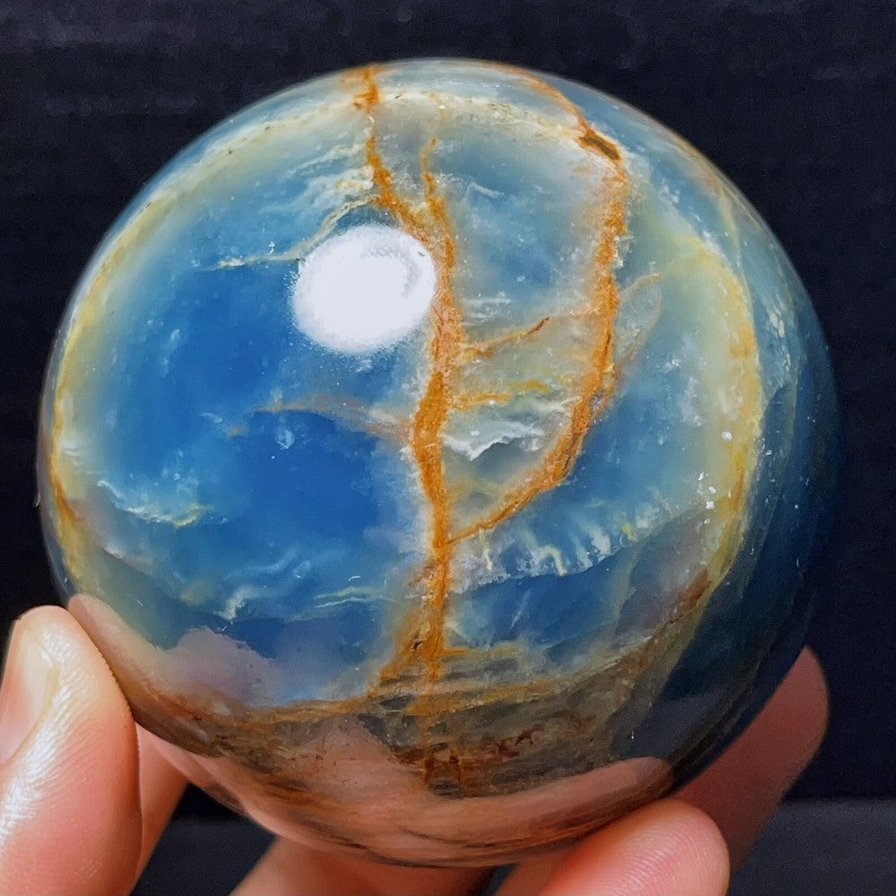 661G Natural Polished Blue Onxy Agate Crystal Sphere Ball Healing
