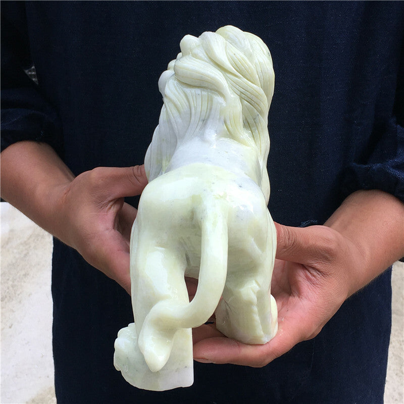 7.39LB Natural green jade lion skull hand carved crystal healing