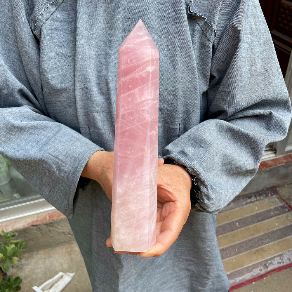 1.5LB+ Natural Pink Rose quartz obelisk crystal wand point healing