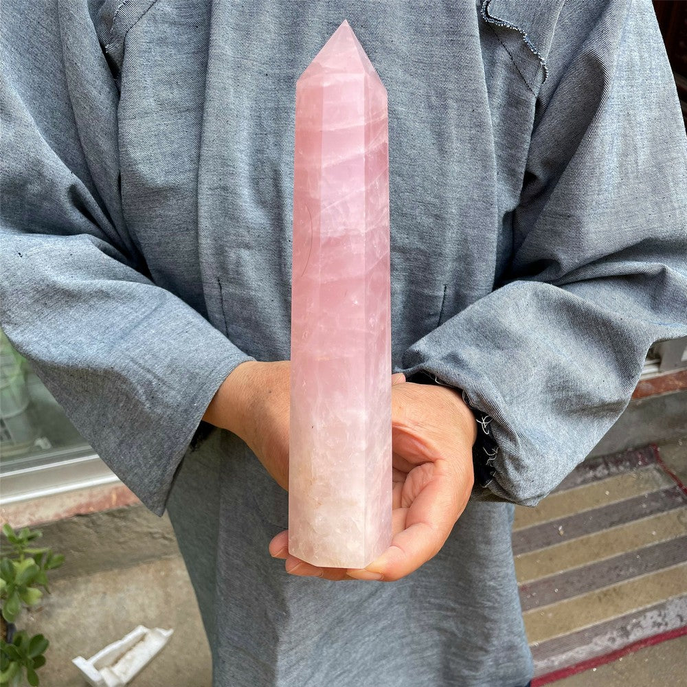1.5LB+ Natural Pink Rose quartz obelisk crystal wand point healing