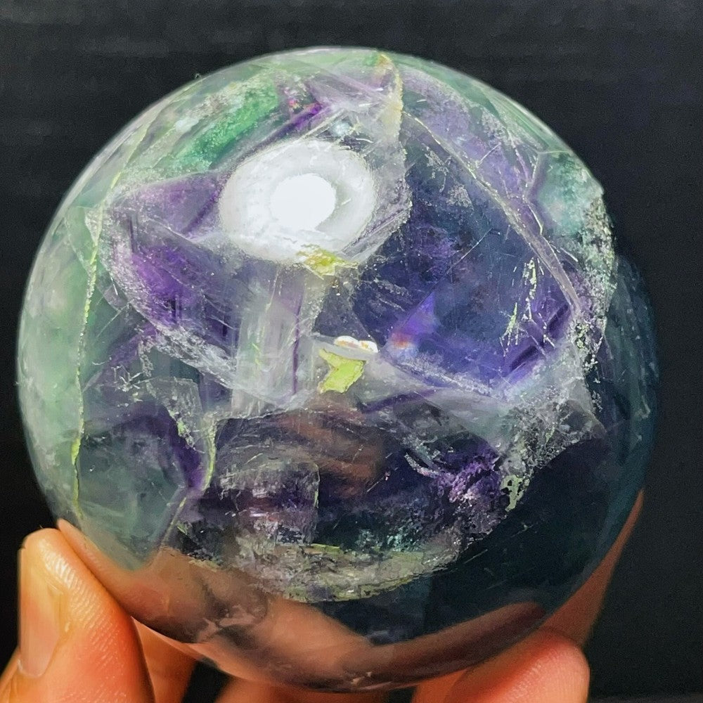 652G Natural Polished Green Purple Fluorite Sphere Crystal Healing