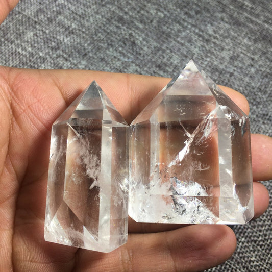 Baguette d'obélisque en cristal de quartz naturel transparent, guérison énergétique, 2 pièces