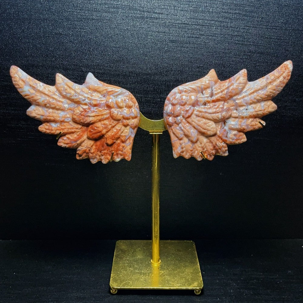 302G Natural Polished Pink Agate Crystal carved wings Crystal Healing SL