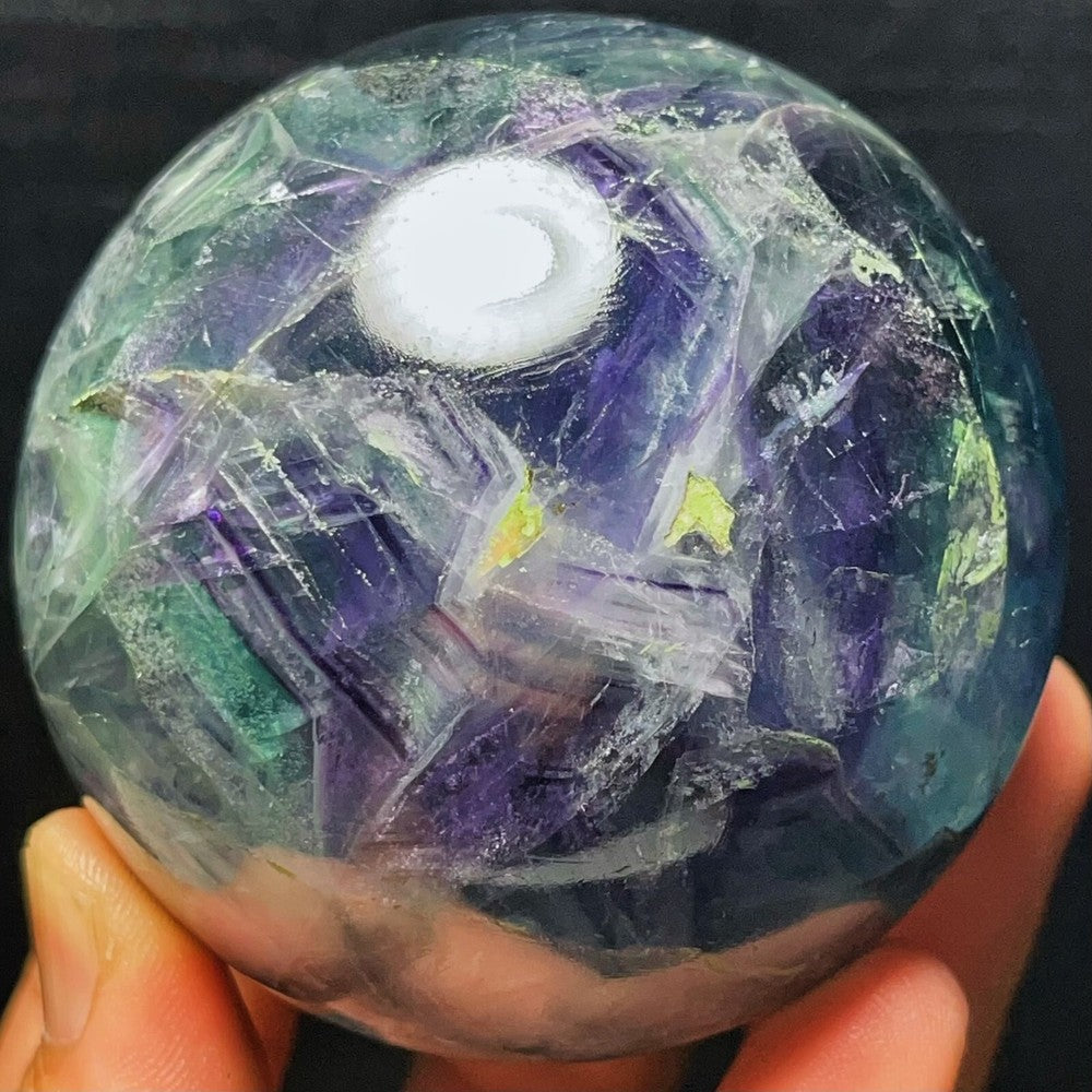 652G Natural Polished Green Purple Fluorite Sphere Crystal Healing