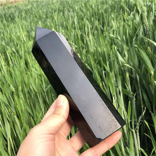 1.47LB Natural Obsidian Obelisk Quartz Crystal Wand Point Reiki gift