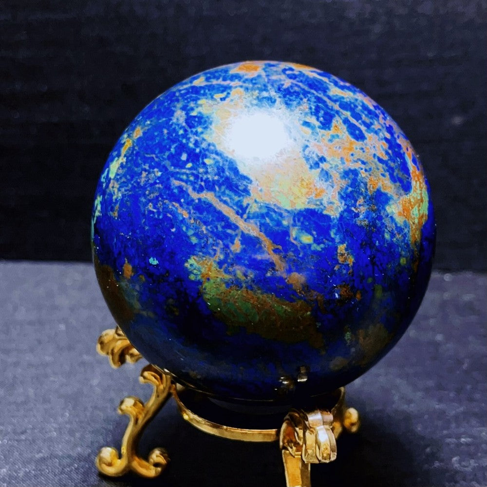 597G Natural Polished Phoenix Blue Gold Agate Crystal Ball Healing