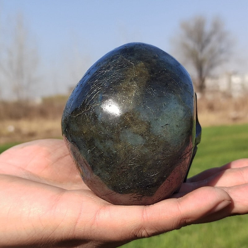 1.67LB Natural labradorite Quartz hand Carved skull crystal Reiki healing
