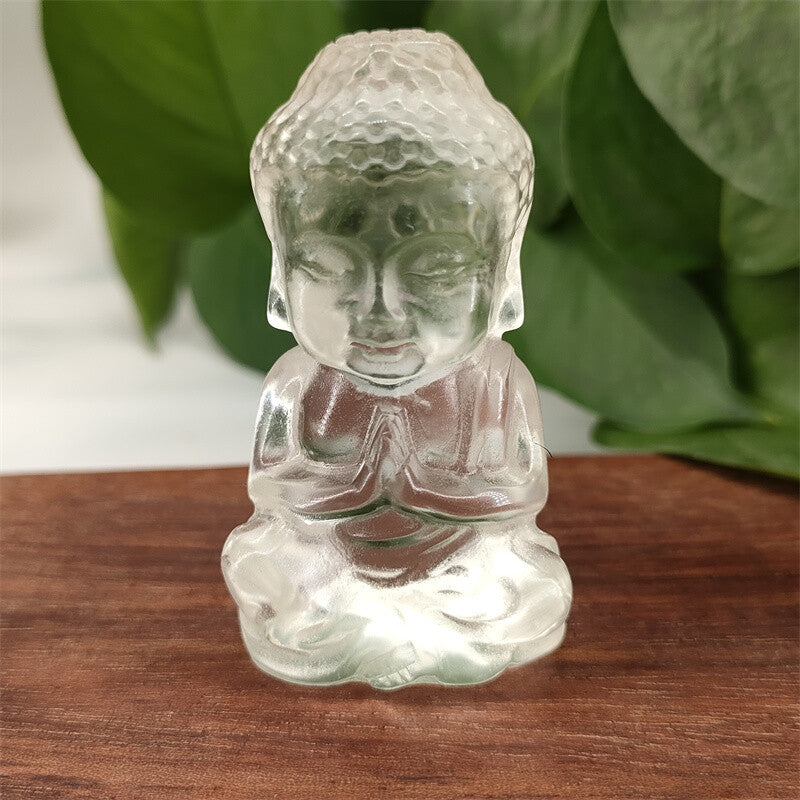 2.4" Clear Melting Stone Carved Buddha Quartz Crystal Skull Healing reiki 1pc