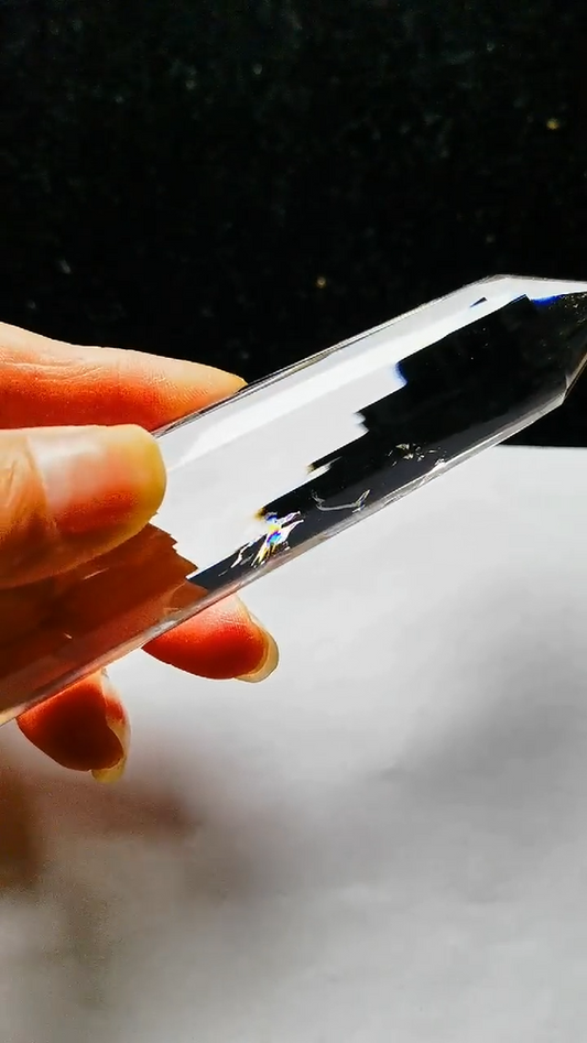 Baguette magique tibétaine en cristal de quartz arc-en-ciel à 18 faces, haute altitude, 14 cm