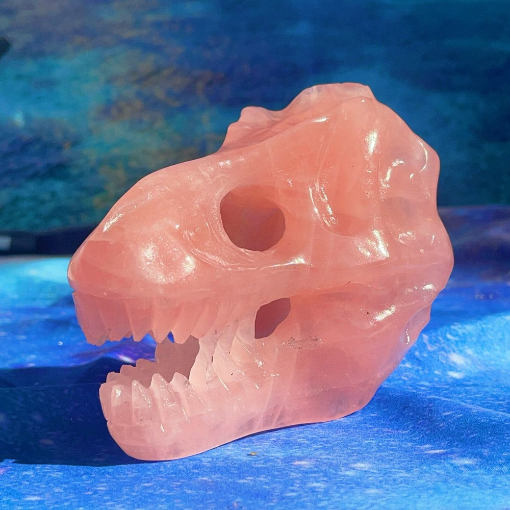 550G Natural Polished Hand carved Powder crystal Dinosaur Skull