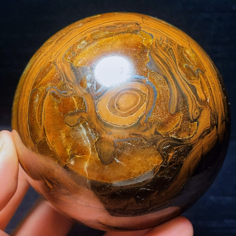 1070G Natural Polished Yellow Tiger Sphere Agate Crystal Ball Healing