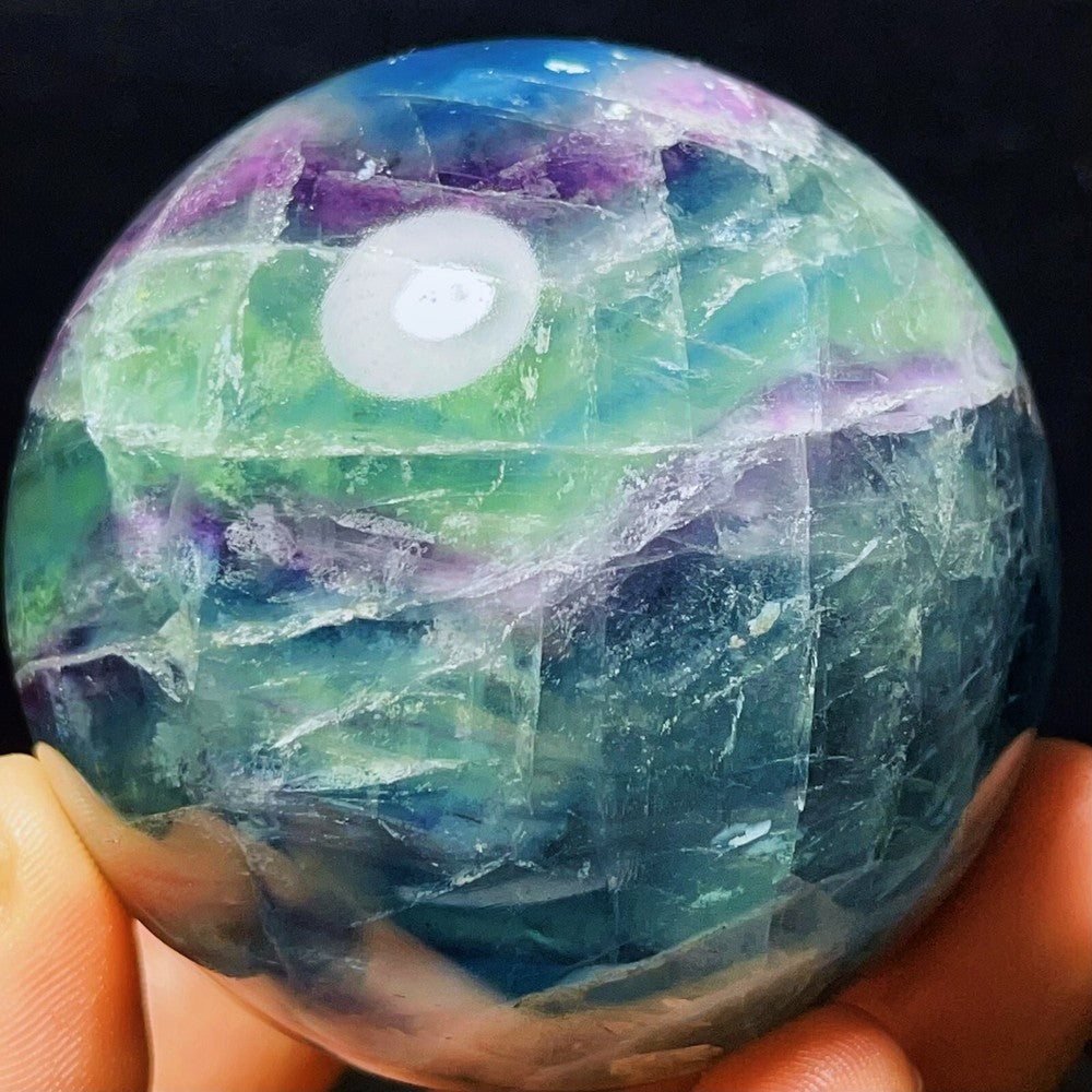 622G Natural Polished Green Purple Fluorite Sphere Crystal Healing