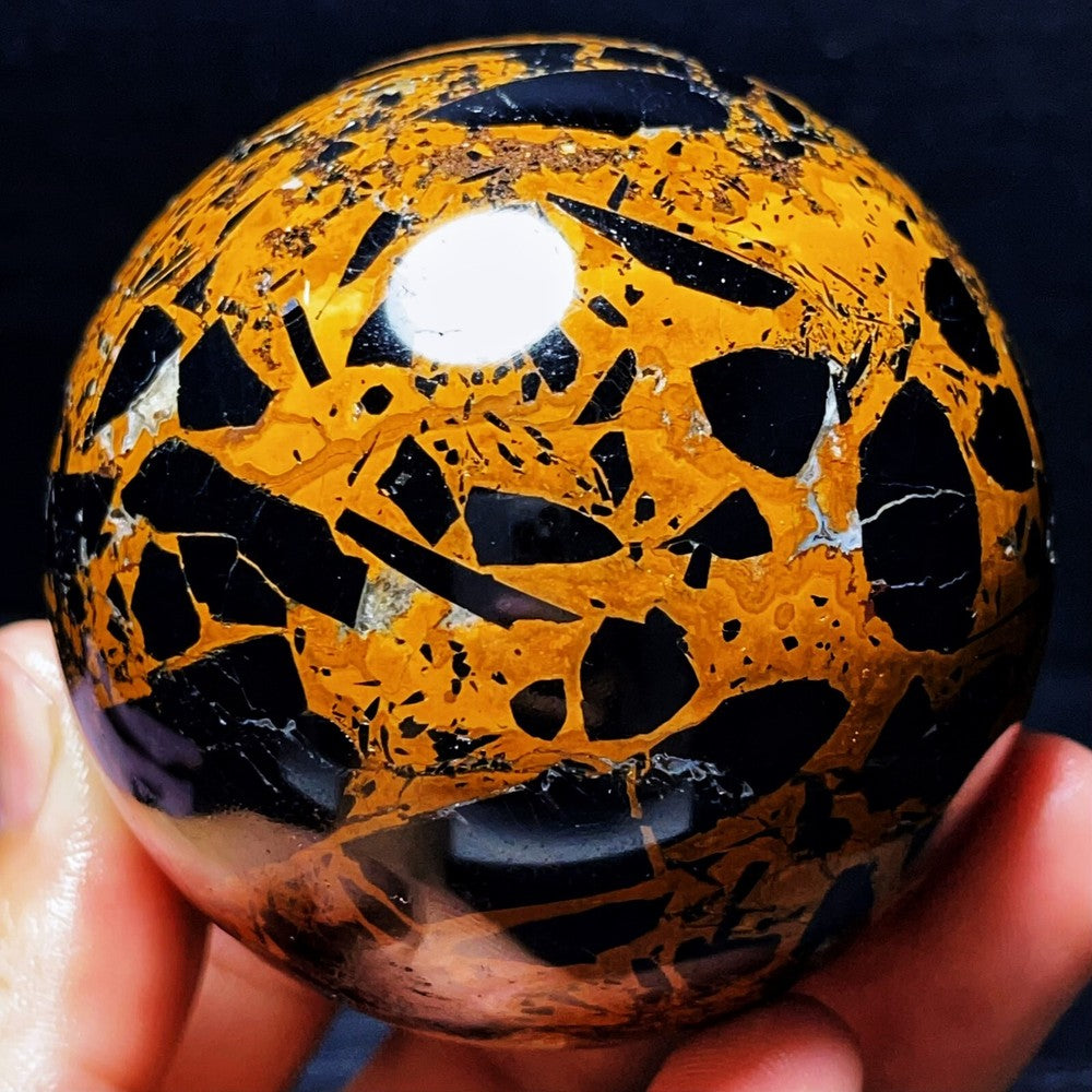 554G Natural Black Tourmaline And Mica Symbiosis Sphere Crystal Healing