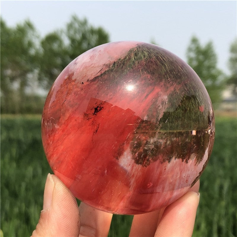 Natural Red melting stone crystal Ball Quartz Crystal Sphere Reiki