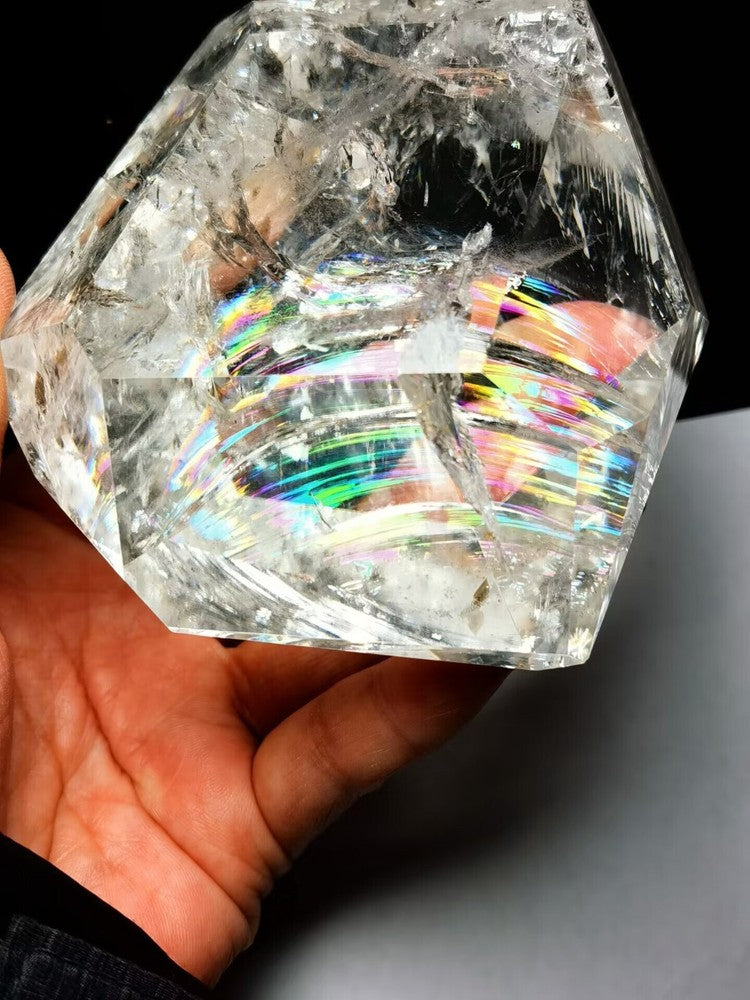 Tibetan High Altitude Clear Rainbow 6 Side Crystal Quartz Point 3.97 in