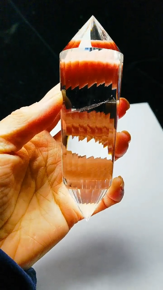 Baguette de style Vogel en cristal de quartz transparent à 24 faces de haute altitude tibétaine 5,03''