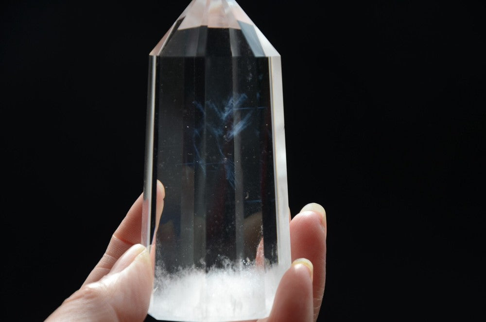 Rare Blue Rutile 8 Sided 3.58" Crystal Point Quartz Vogel Wand with Flat End