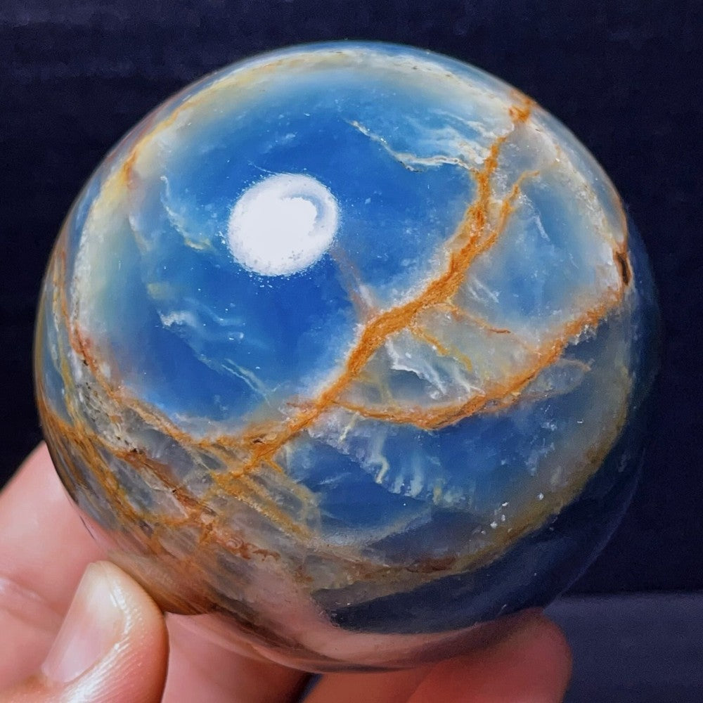 661G Natural Polished Blue Onxy Agate Crystal Sphere Ball Healing