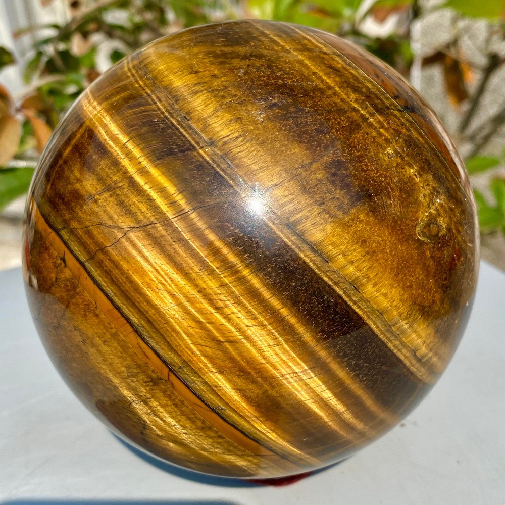 Grande boule de cristal en œil de tigre naturel de 4,27 lb, sphère de guérison décorative en quartz.