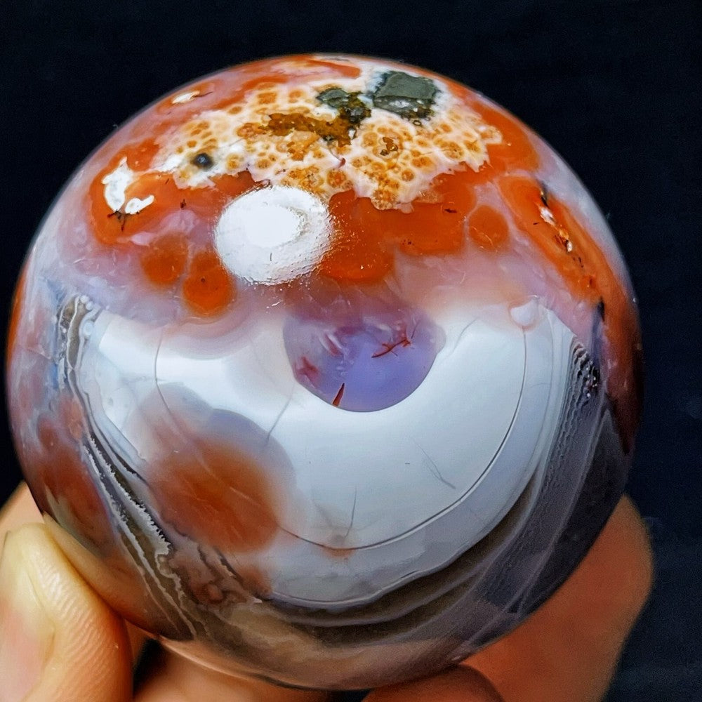 253G Natural Brazil Red Agate Sphere Crystal Ball Healing