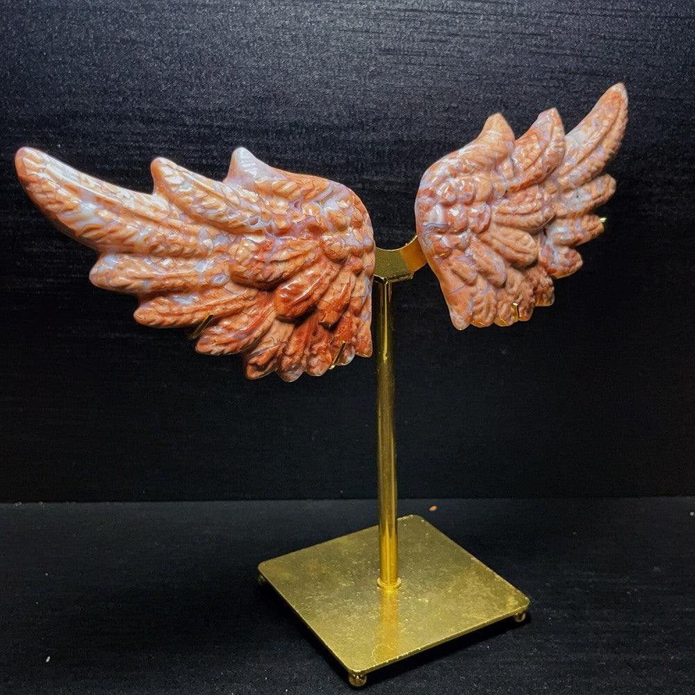302G Natural Polished Pink Agate Crystal carved wings Crystal Healing SL