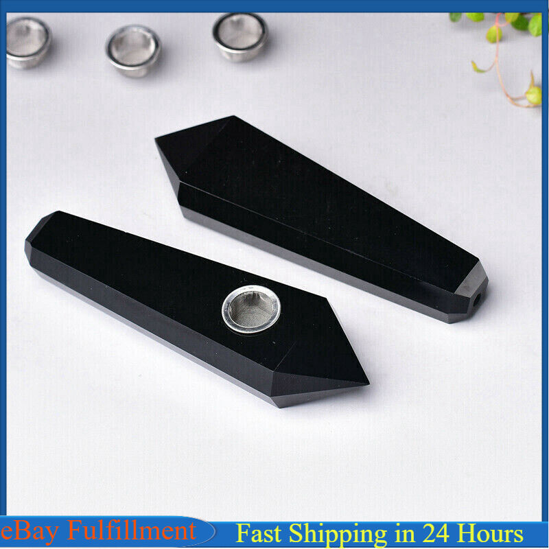 Natural Quartz Obsidian Stone Smoking Pipe Crystal Wand Obelisk Hookah Healing
