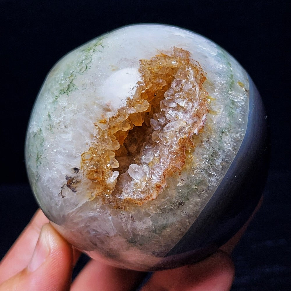 592G Natural Polished Agate Geode Sphere Ball Crystal Healing