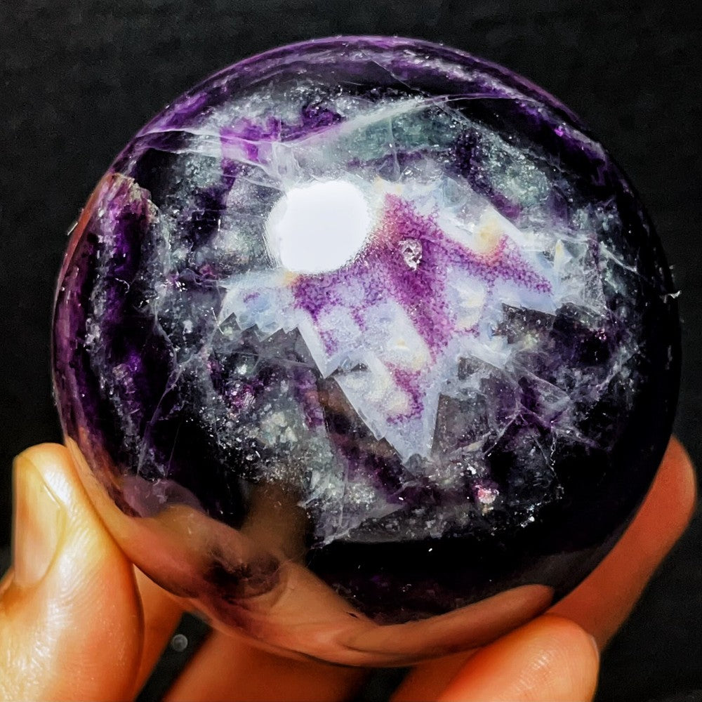 634G Natural Polished Green Purple Fluorite Sphere Ball Crystal Healing