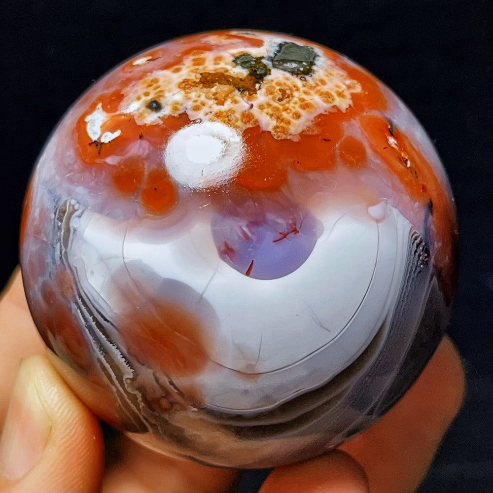 253G Natural Brazil Red Agate Sphere Crystal Ball Healing