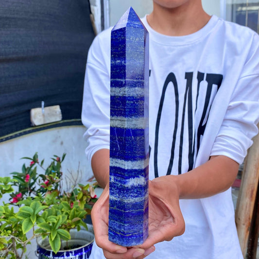 Obélisque en cristal de lapis-lazuli naturel de 3,13 lb, colonne d'énergie en cristal de quartz