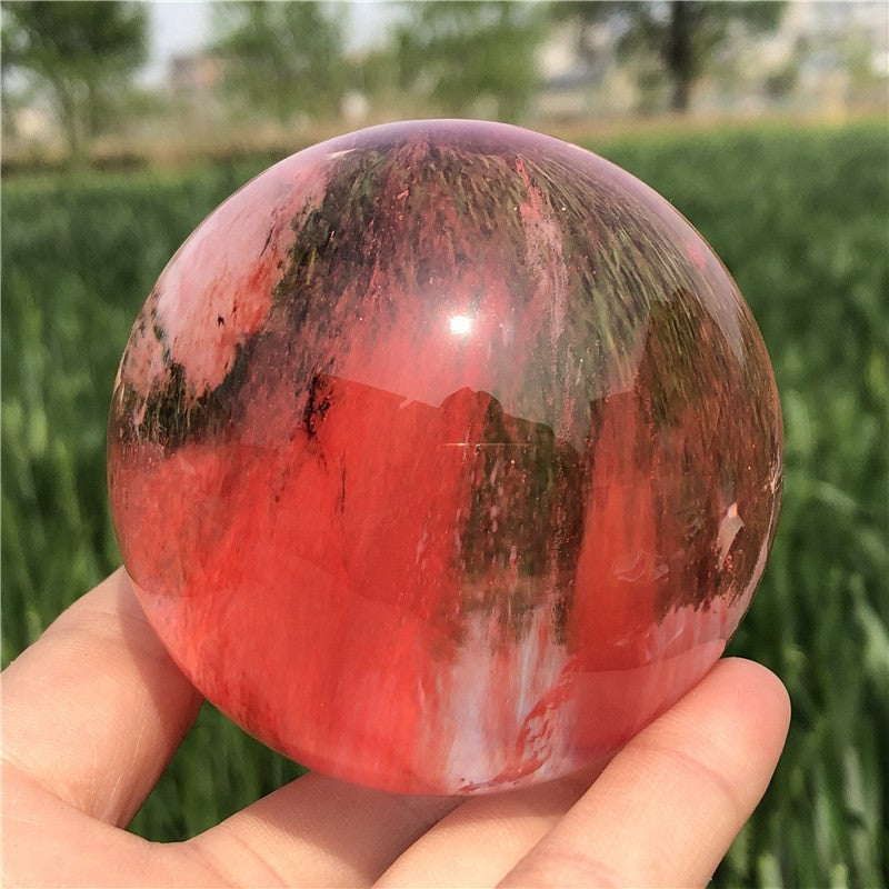 Natural Red melting stone crystal Ball Quartz Crystal Sphere Reiki