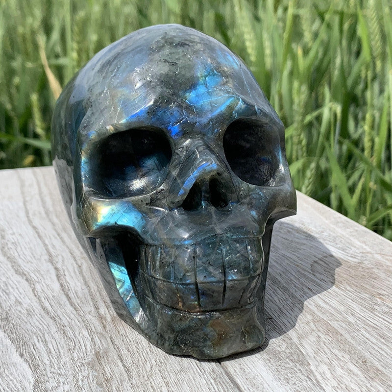 3.65LB Top Natural Labradorite Quartz Skull carved Crystal skull Reiki Healing