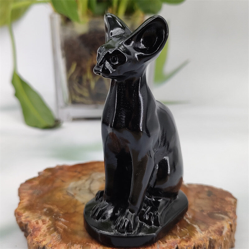 3.3" Natural Obsidian Carved Egypt cats Quartz Crystal Skull Reiki gemstone 1pc
