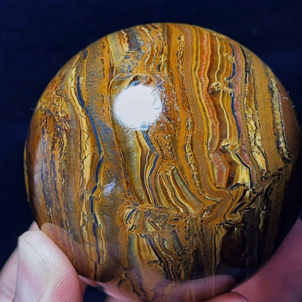 375G Natural Polished Yellow Tiger Sphere Agate Crystal Ball Healing