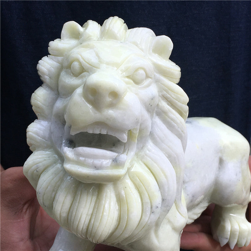 7.39LB Natural green jade lion skull hand carved crystal healing