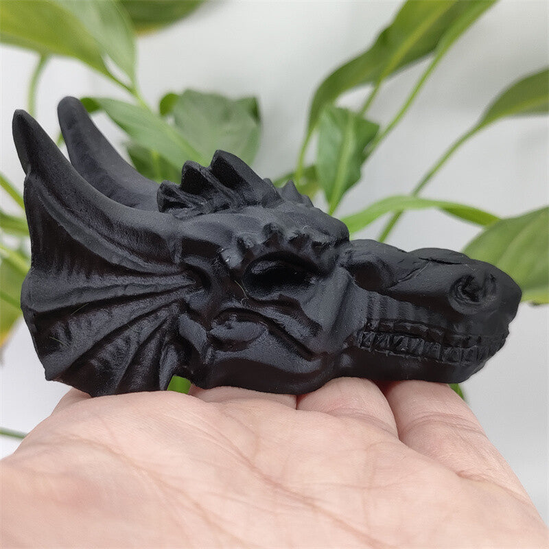 4" Natural Hand Carved Obsidian Dragon,Quartz Crystal Skull Healing 1pc