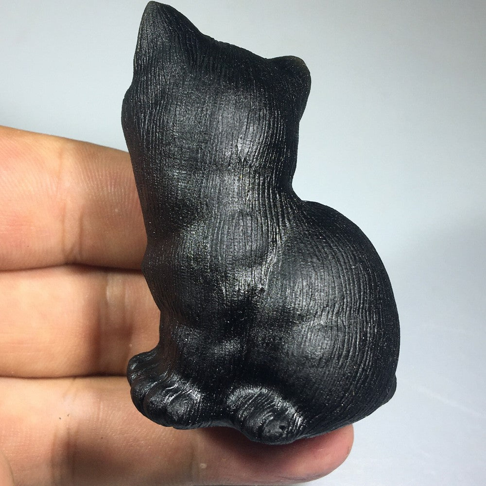 2.2“ Natural Hand Carved Quartz Cat Crystal Obsidian Cat Reiki