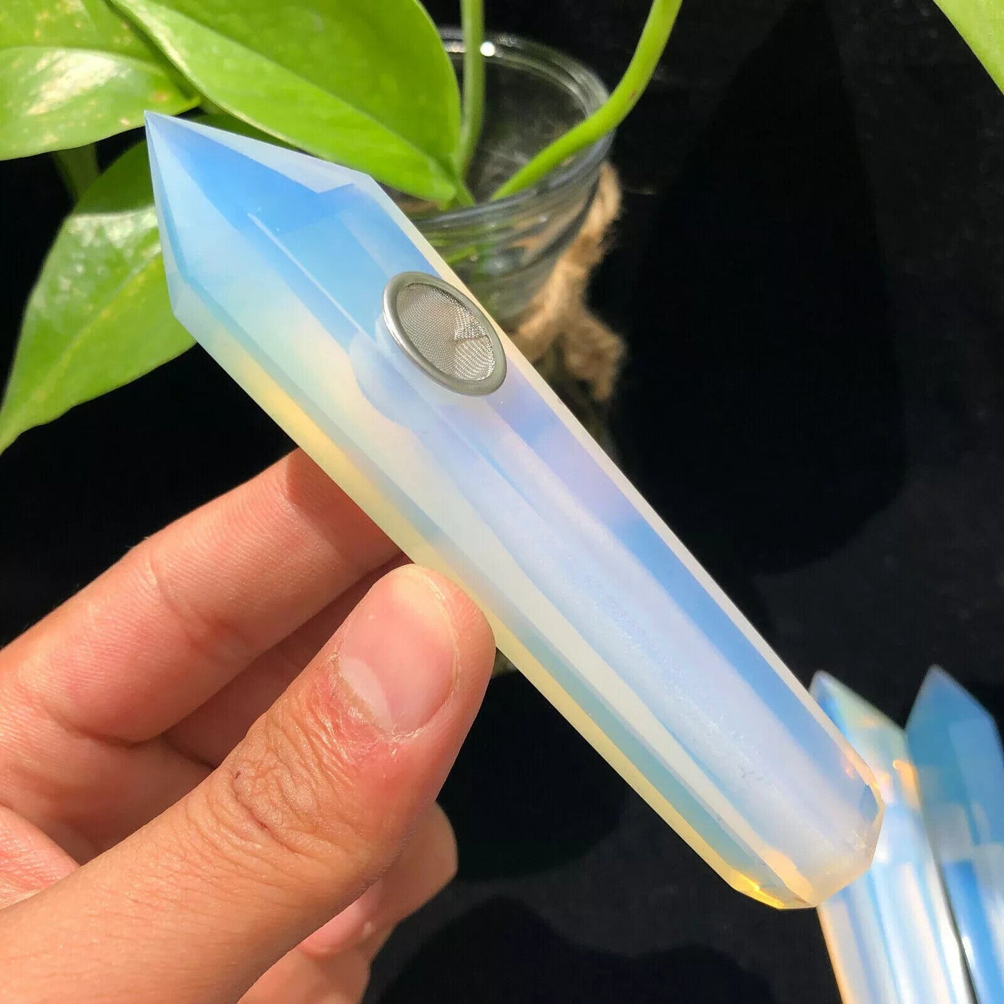 Opalit Quartz Smoking Pipe Crystal Point Obelisk Wand Reiki Healing Gem Gift