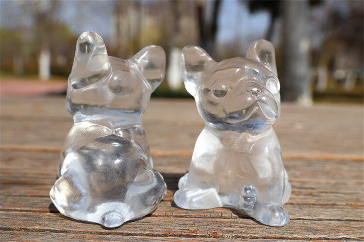 2" Carved Clear Melting Stone French Bulldog Reiki Crystal Skull Figurine 1pc
