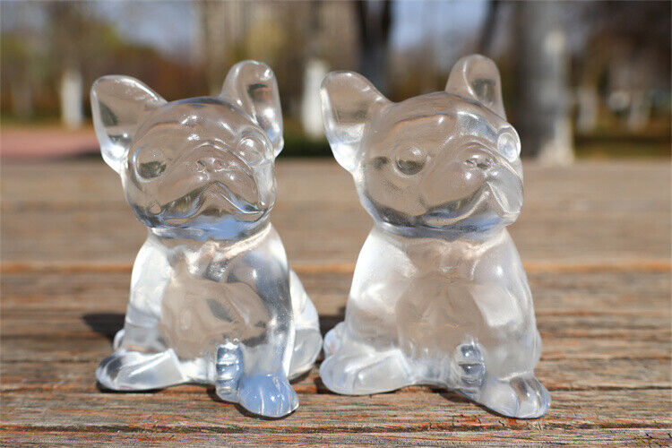 2" Carved Clear Melting Stone French Bulldog Reiki Crystal Skull Figurine 1pc