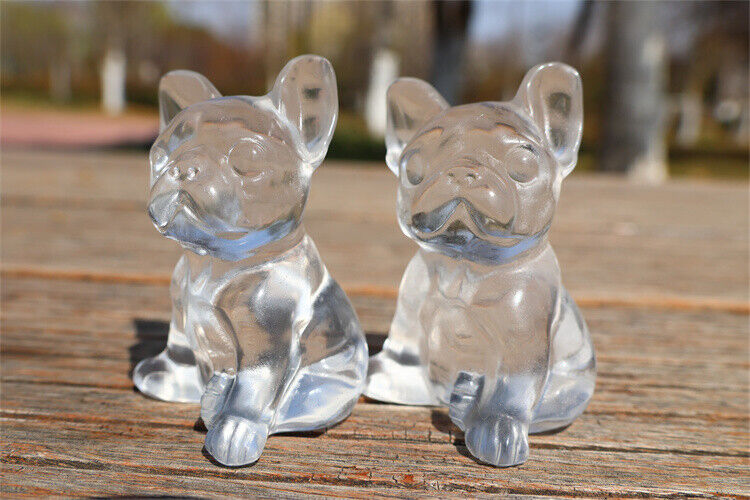 2" Carved Clear Melting Stone French Bulldog Reiki Crystal Skull Figurine 1pc