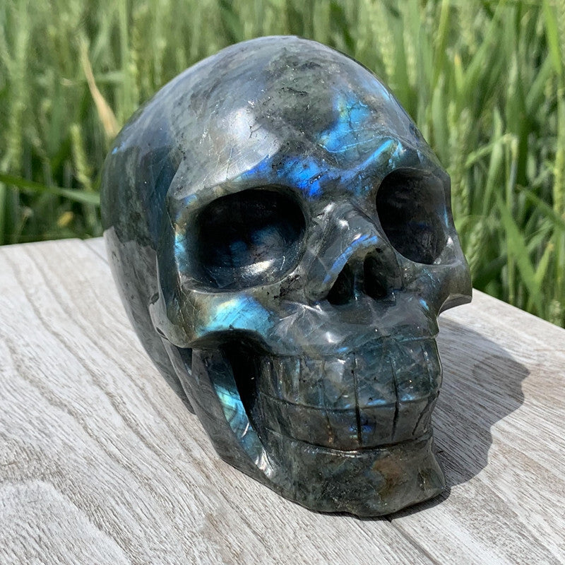 3.65LB Top Natural Labradorite Quartz Skull carved Crystal skull Reiki Healing