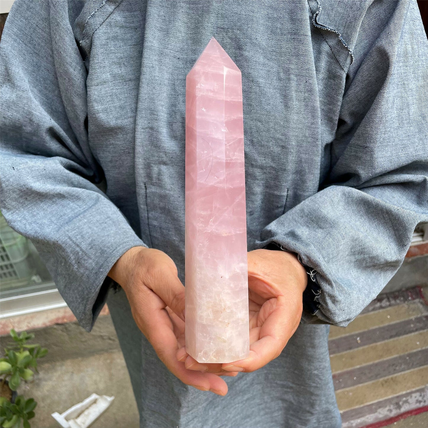 1.5LB+ Natural Pink Rose quartz obelisk crystal wand point healing