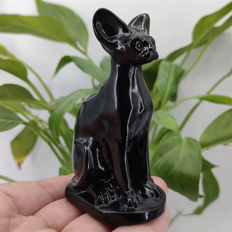 3.3" Natural Obsidian Carved Egypt cats Quartz Crystal Skull Reiki gemstone 1pc