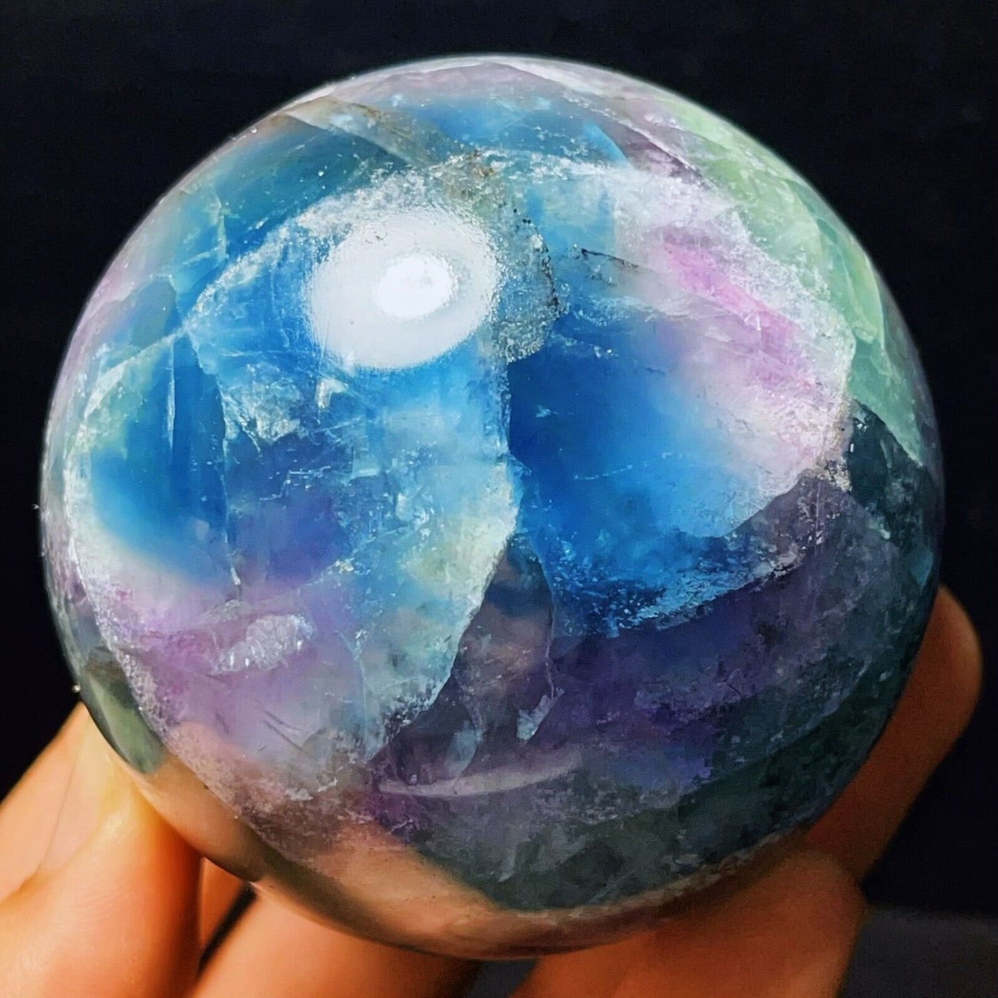 622G Natural Polished Green Purple Fluorite Sphere Crystal Healing