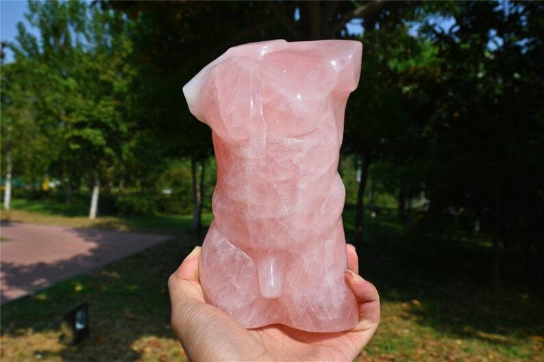 5.7''+ Carved Natural Rose quartz female model male model Reiki Crystal skull