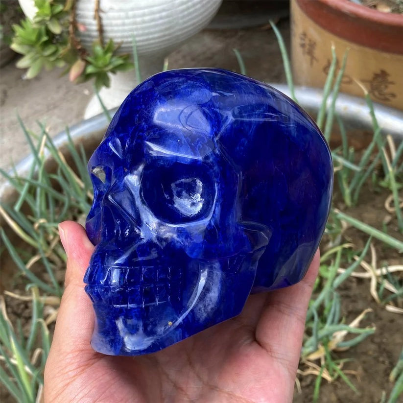 4"+ Hand Blue Melting stone Skull,Quartz Melting Crystal Skull Carved ,Home Decoration,Mineral Specimen,Crystal Reiki Healing Gifts